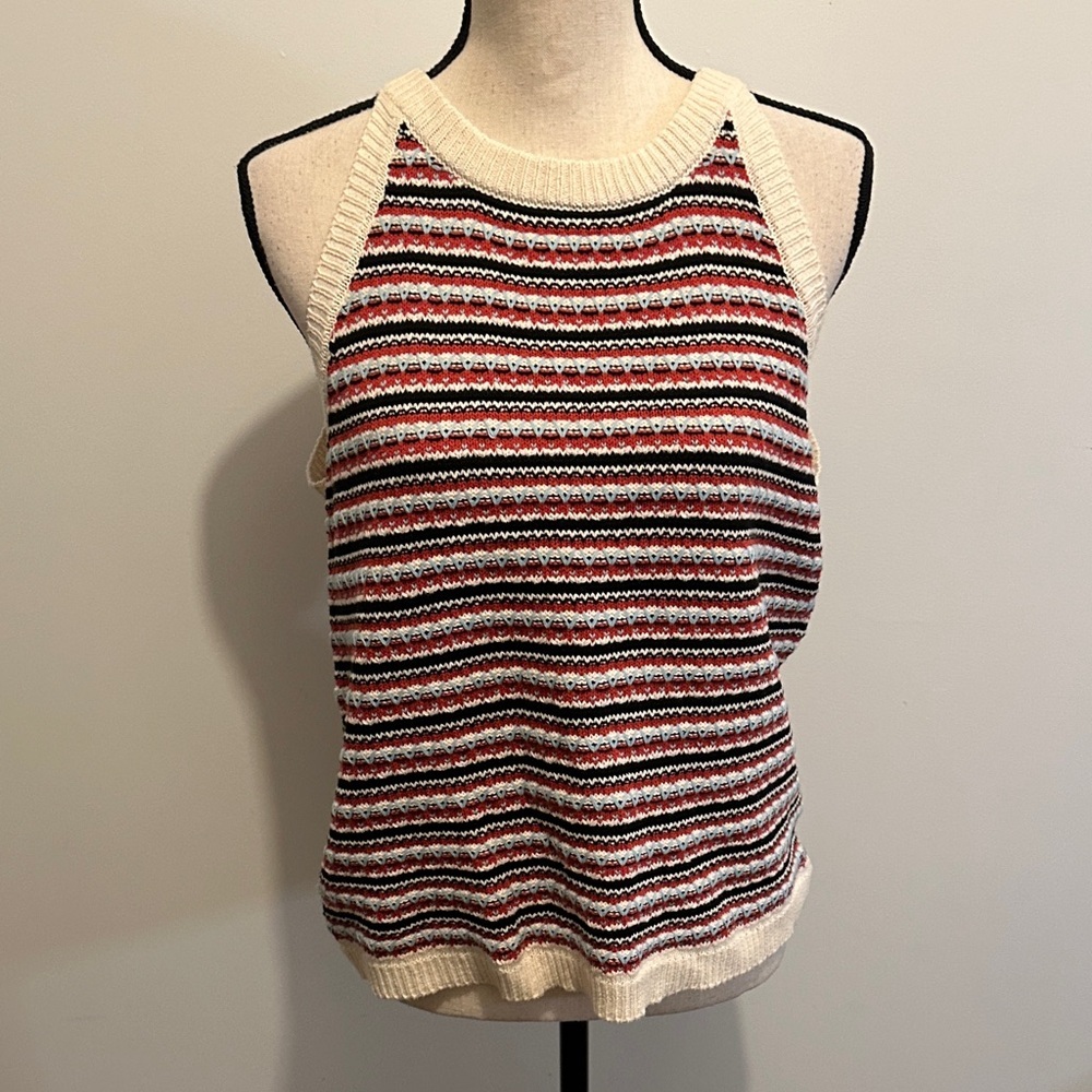 Belldini Red Black Blue Cream Striped Knit Tank Top